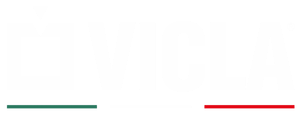 Logo VICLA testo e icona bianchi con bandiera SENZA sfondo